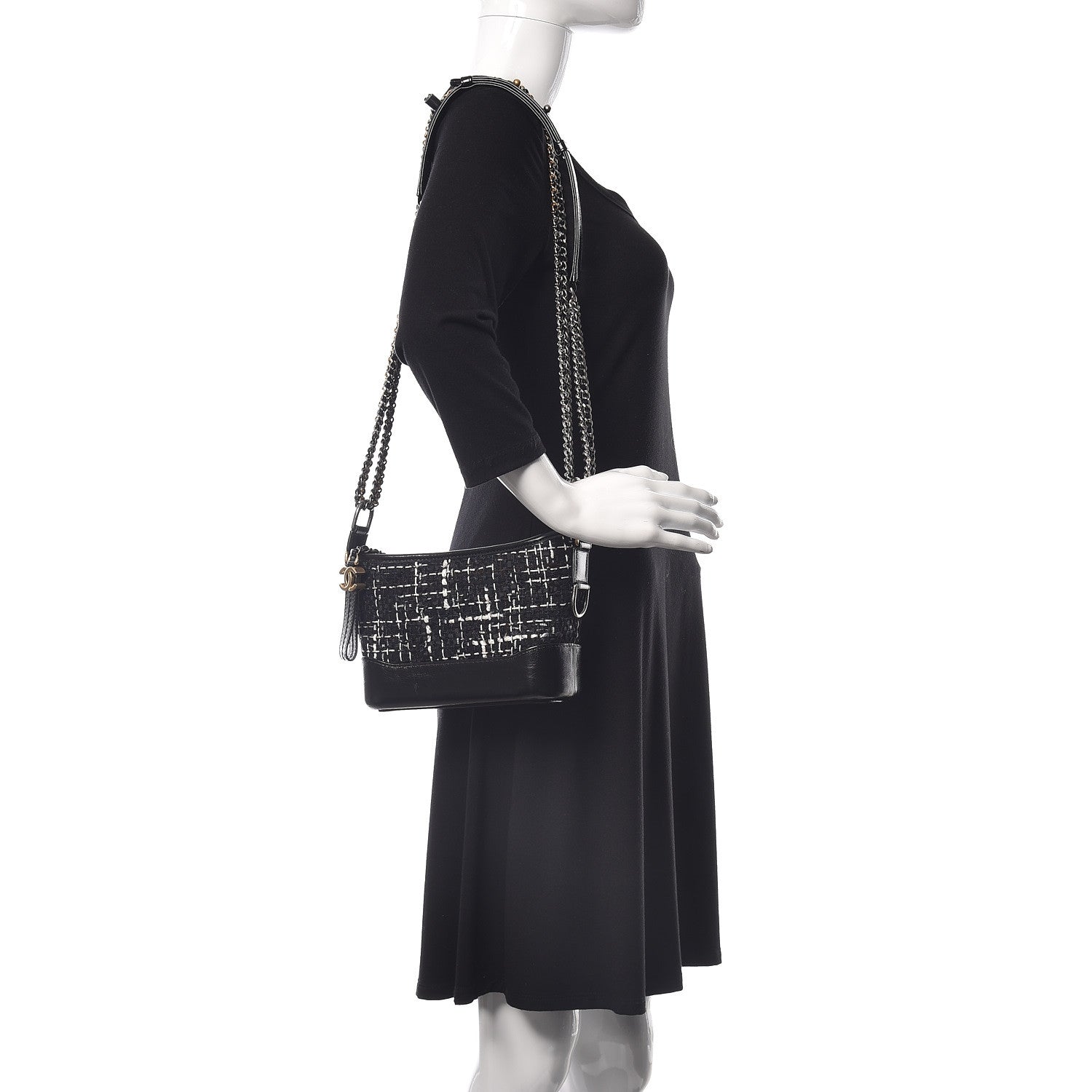 Chanel Tweed Calfskin Small Gabrielle Hobo Black 4 of 15