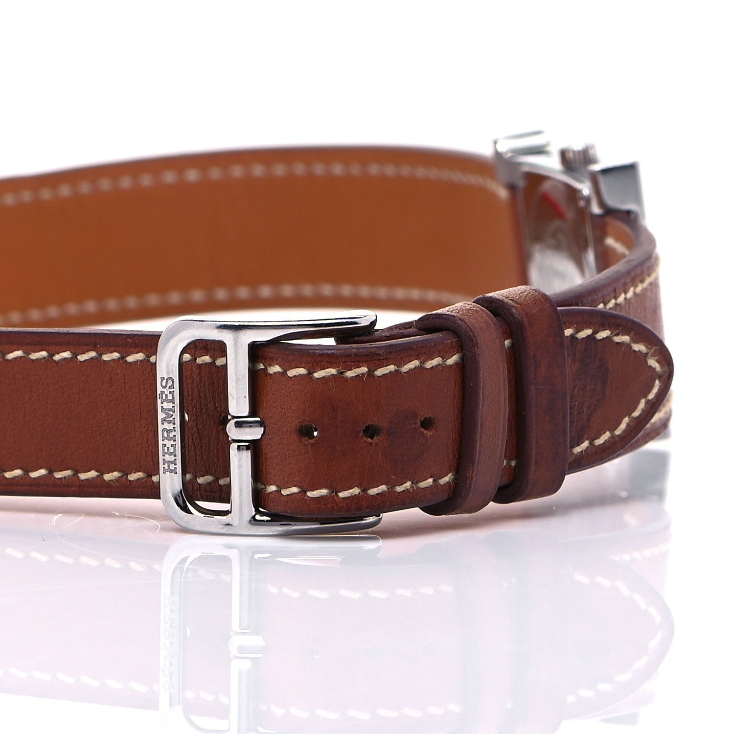 Hermes Stainless Steel Barenia 21mm Heure H Hour Double Tour Quartz Watch Fauve 5 of 9