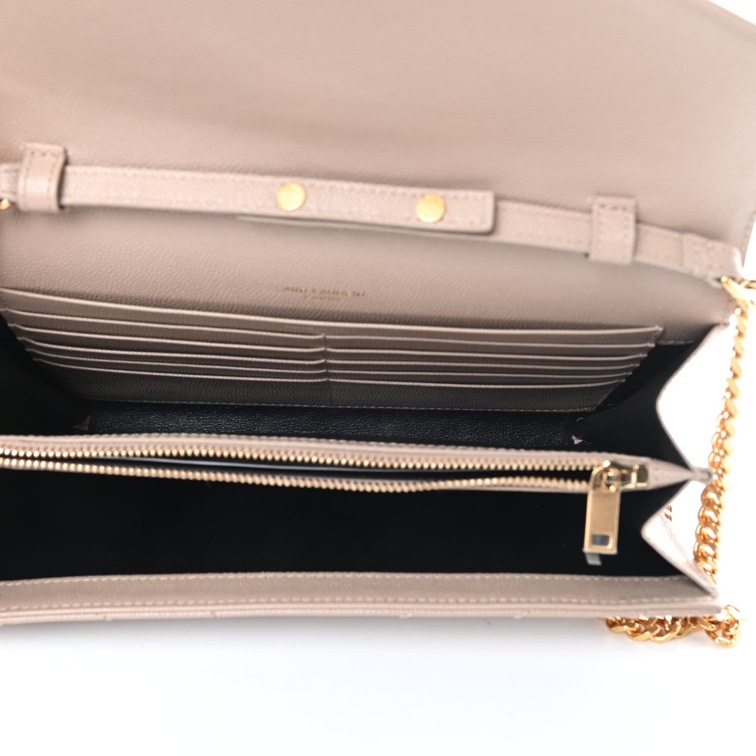 Saint Laurent Grain De Poudre Matelasse Chevron Monogram Chain Wallet Nude Powder 5 of 14