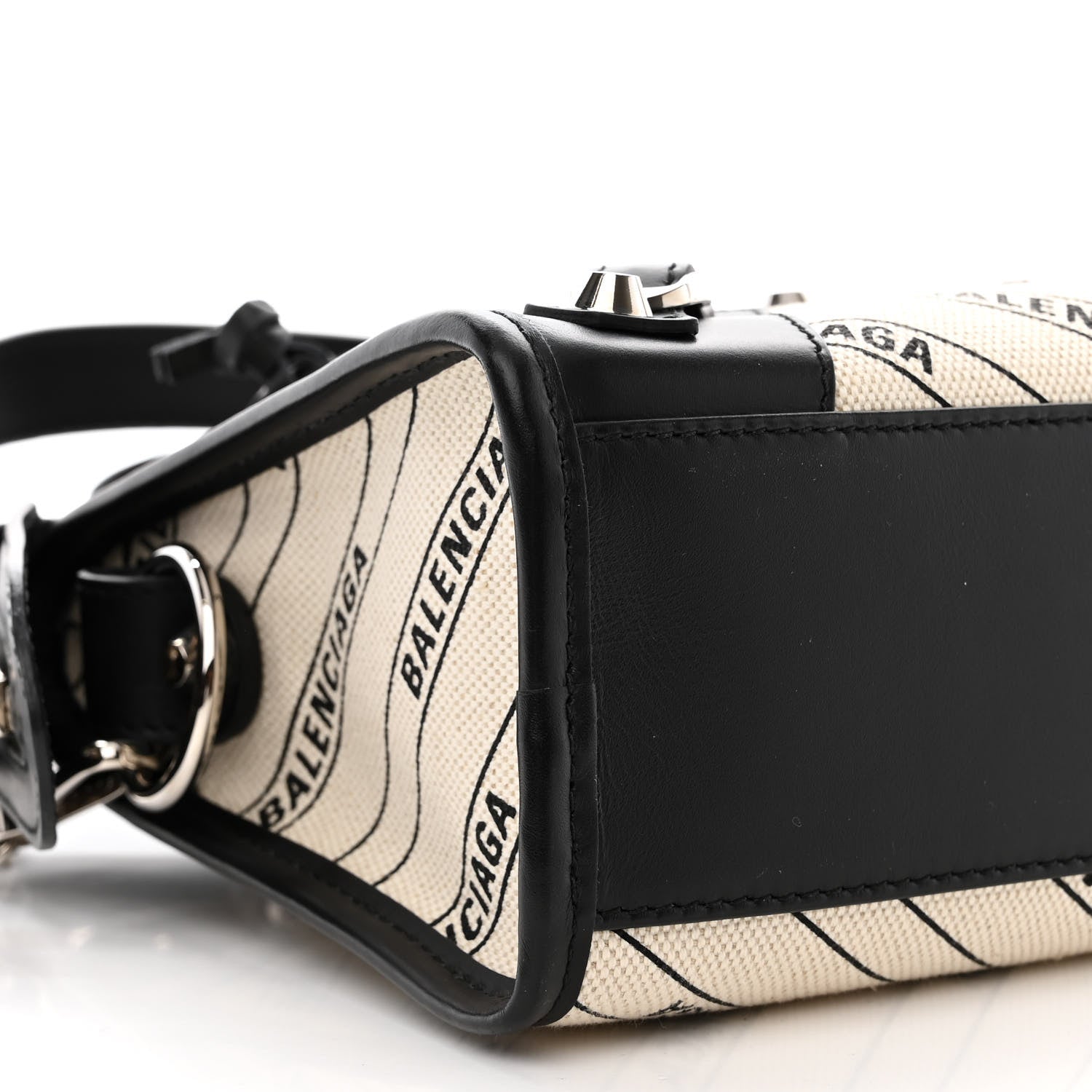 Balenciaga Canvas Satin Calfskin Diagonal Allover Logo Print Classic Silver Hardware Mini City Natural Black 10 of 11