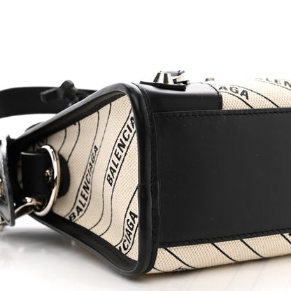 Balenciaga Canvas Satin Calfskin Diagonal Allover Logo Print Classic Silver Hardware Mini City Natural Black 10 of 11