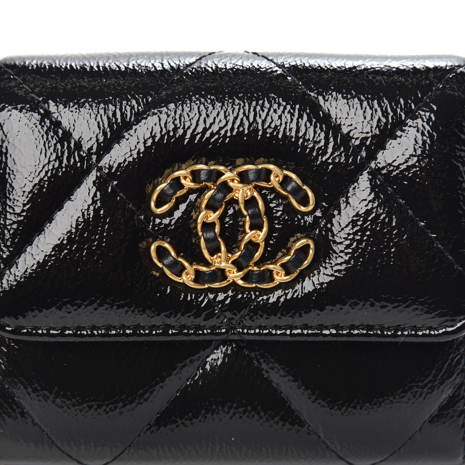 Chanel Shiny Crumpled Calfskin Quilted Chanel 19 Flap Coin Purse With Chain Black 9 of 10