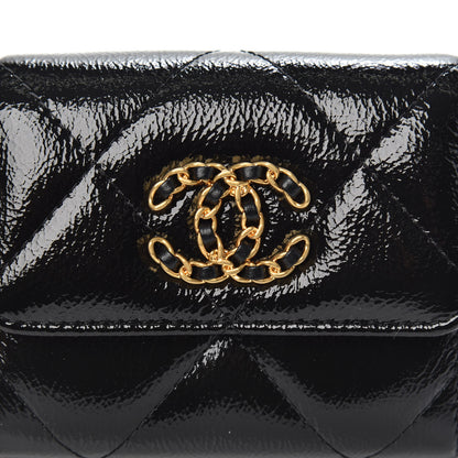 Chanel Shiny Crumpled Calfskin Quilted Chanel 19 Flap Coin Purse With Chain Black 9 of 10