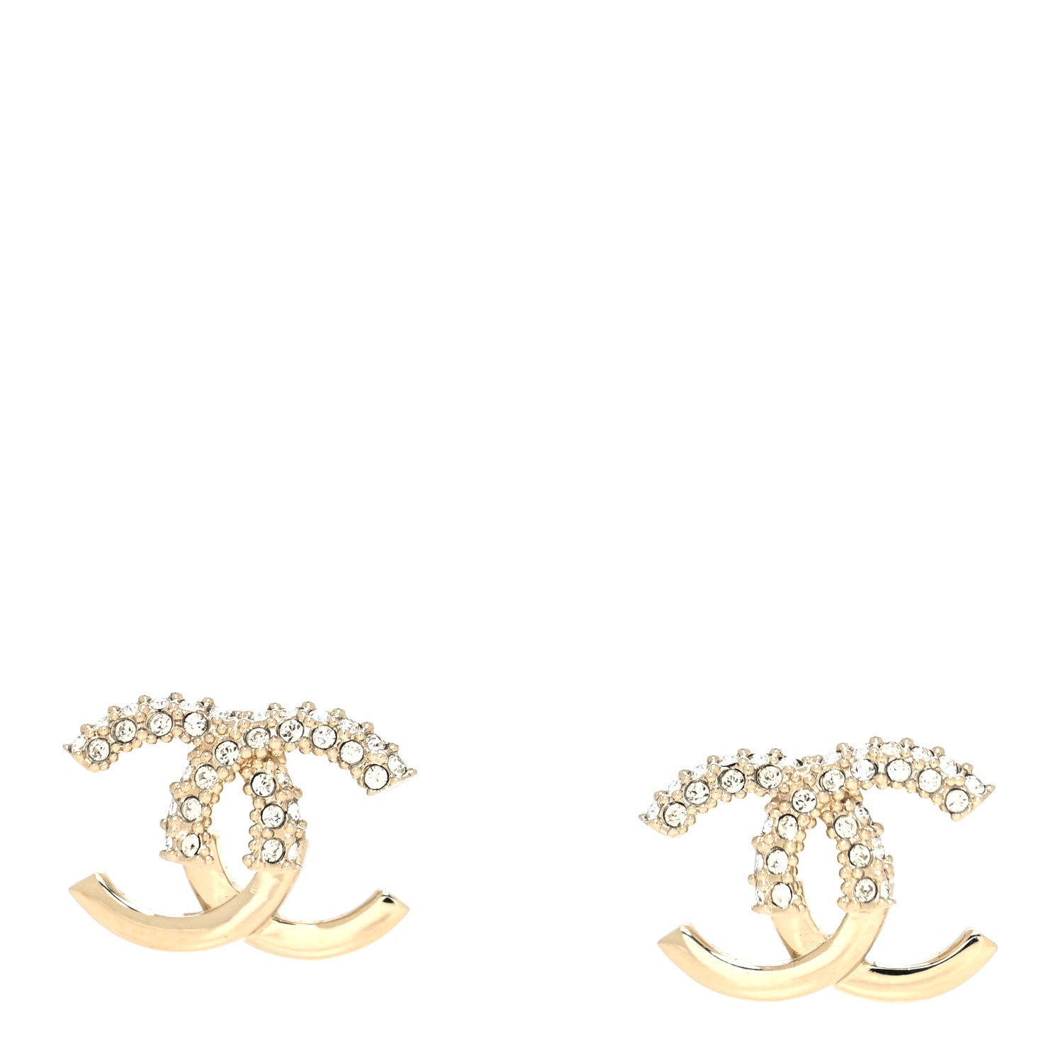 Chanel Metal Crystal Bead CC Earrings Gold 1 of 4