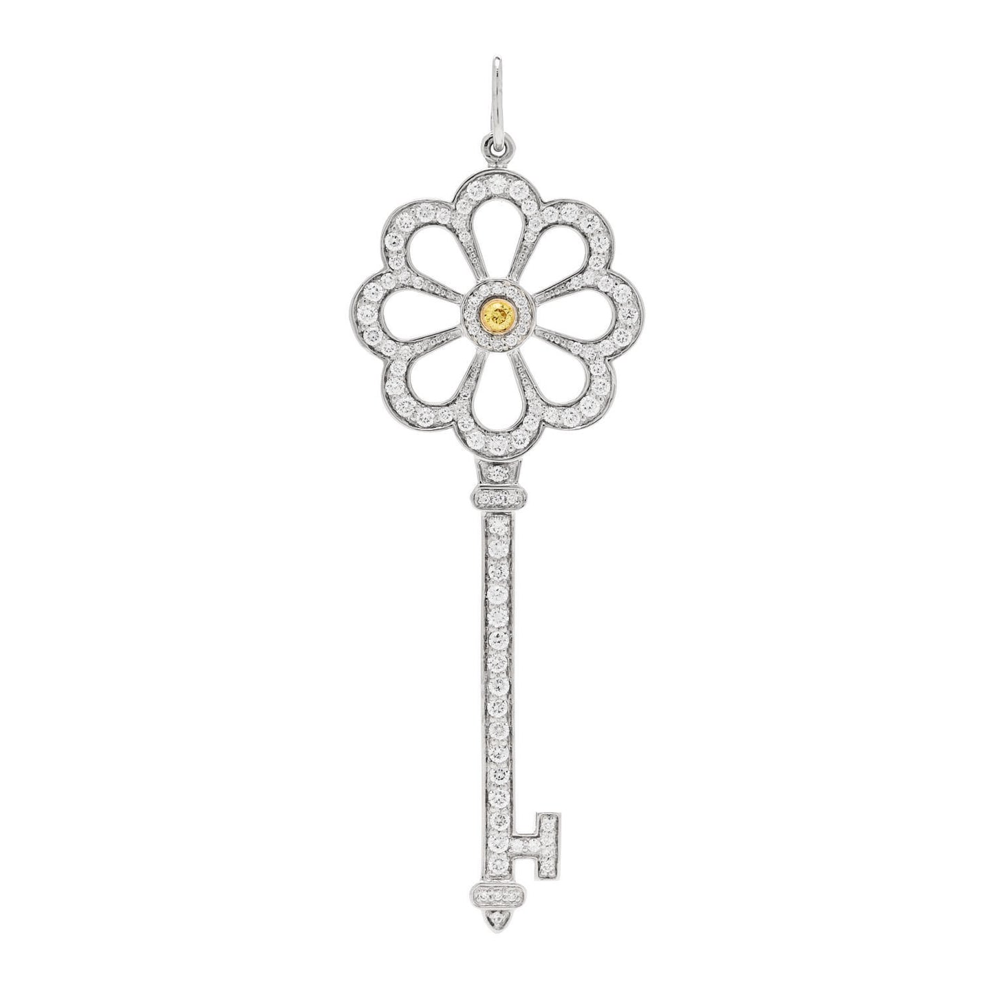 Platinum 18K Yellow Gold Yellow Diamond Bloom Key Pendant