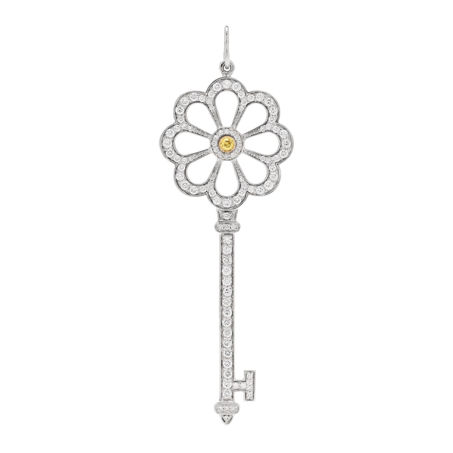 Tiffany Platinum 18K Yellow Gold Yellow Diamond Bloom Key Pendant 1 of 5