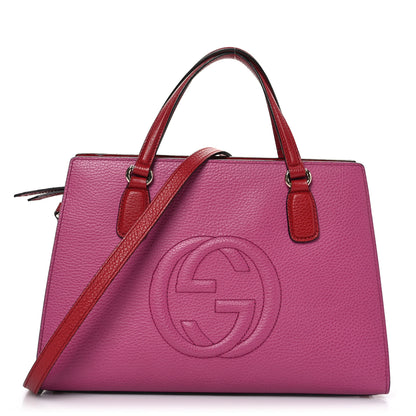 Gucci Dollar Calfskin Medium Soho Top Handle Satchel New Rosette Hibiscus Red 1 of 9