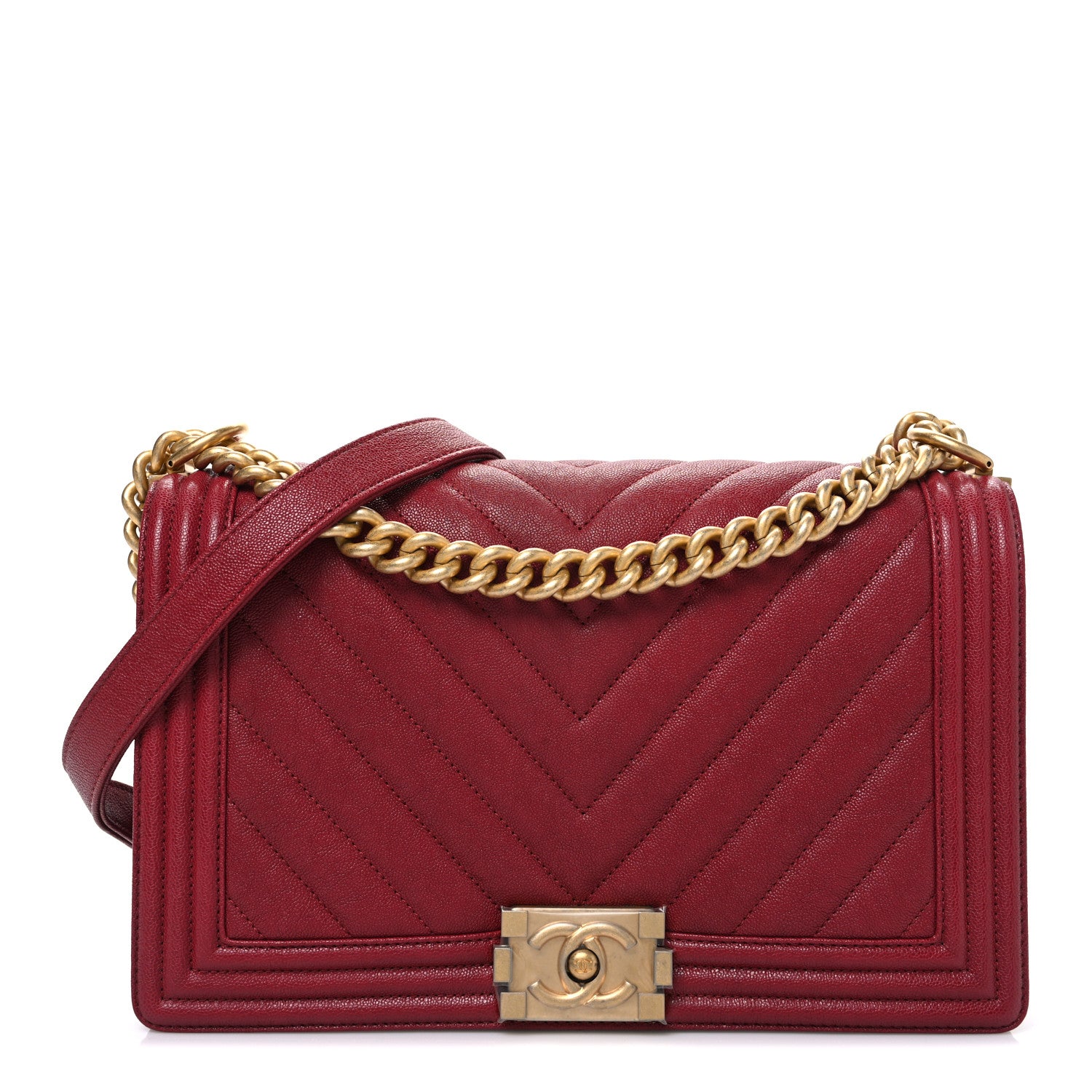 Chanel Caviar Chevron Quilted New Medium Boy Flap Red 1 of 10