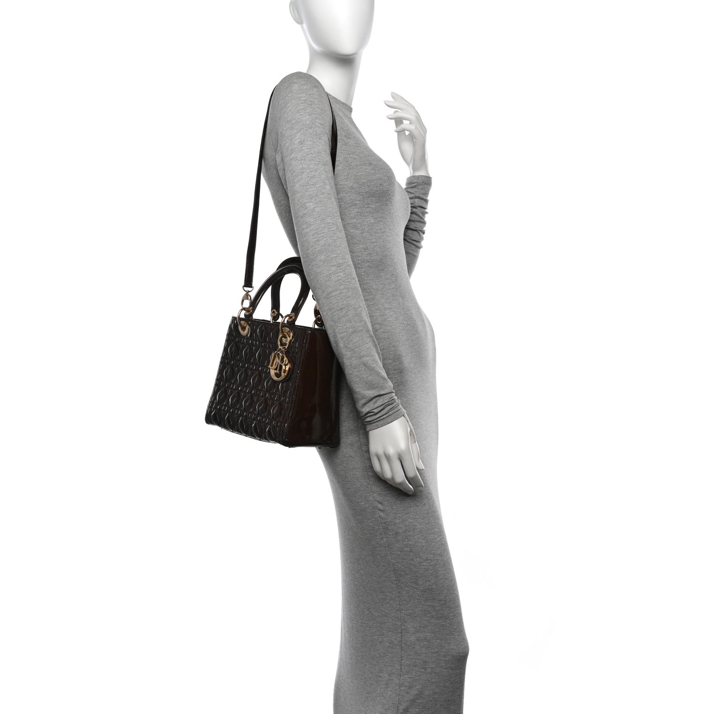 Patent Cannage Medium Lady Dior Dark Brown