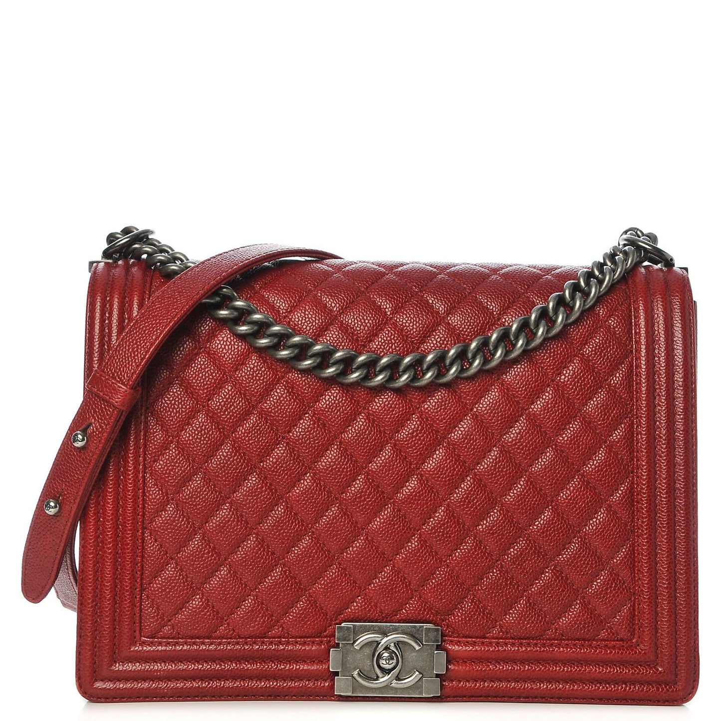 Caviar Quilted Large Boy Flap Dark Red
