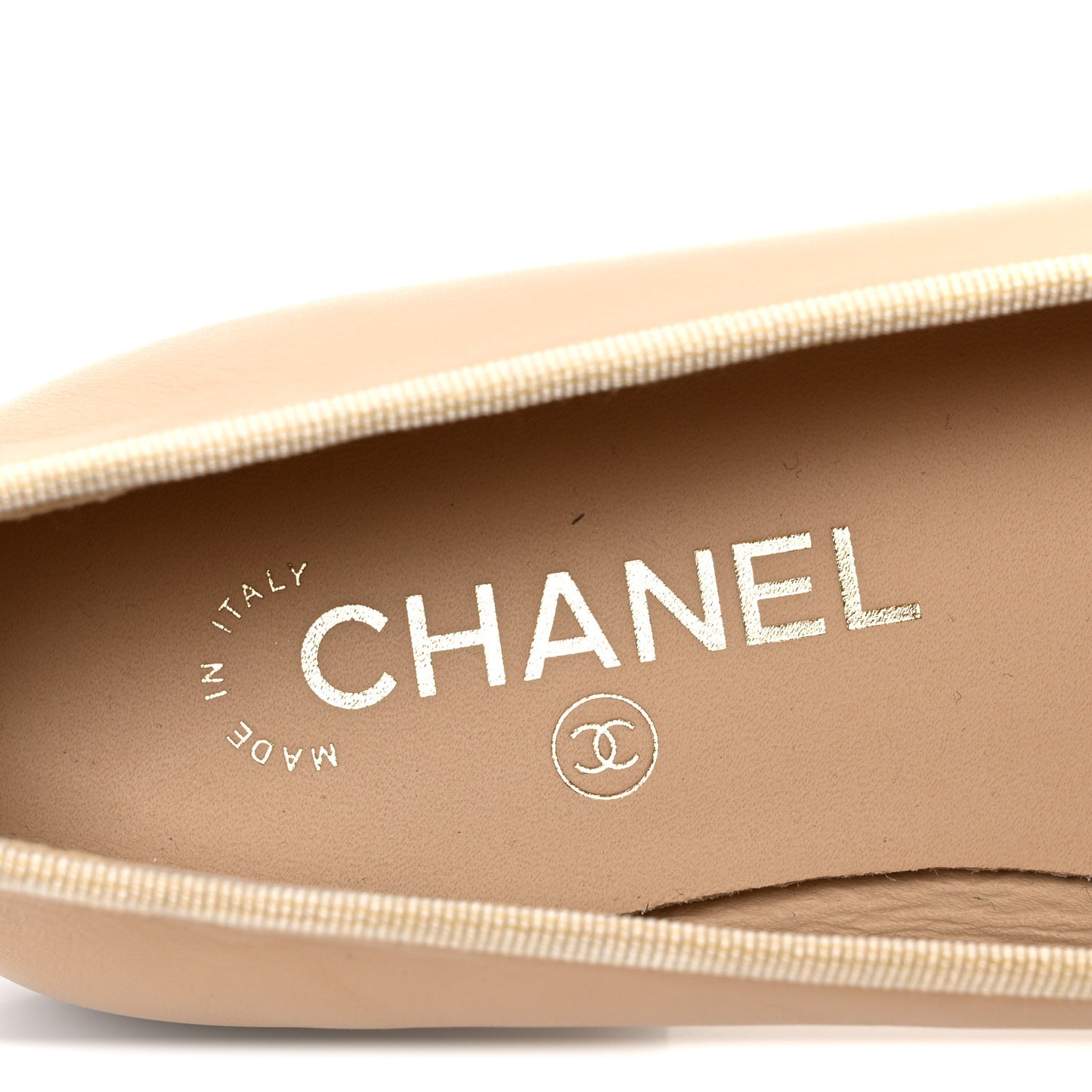 Lambskin Cap Toe CC Ballerina Flats 37 Beige Black