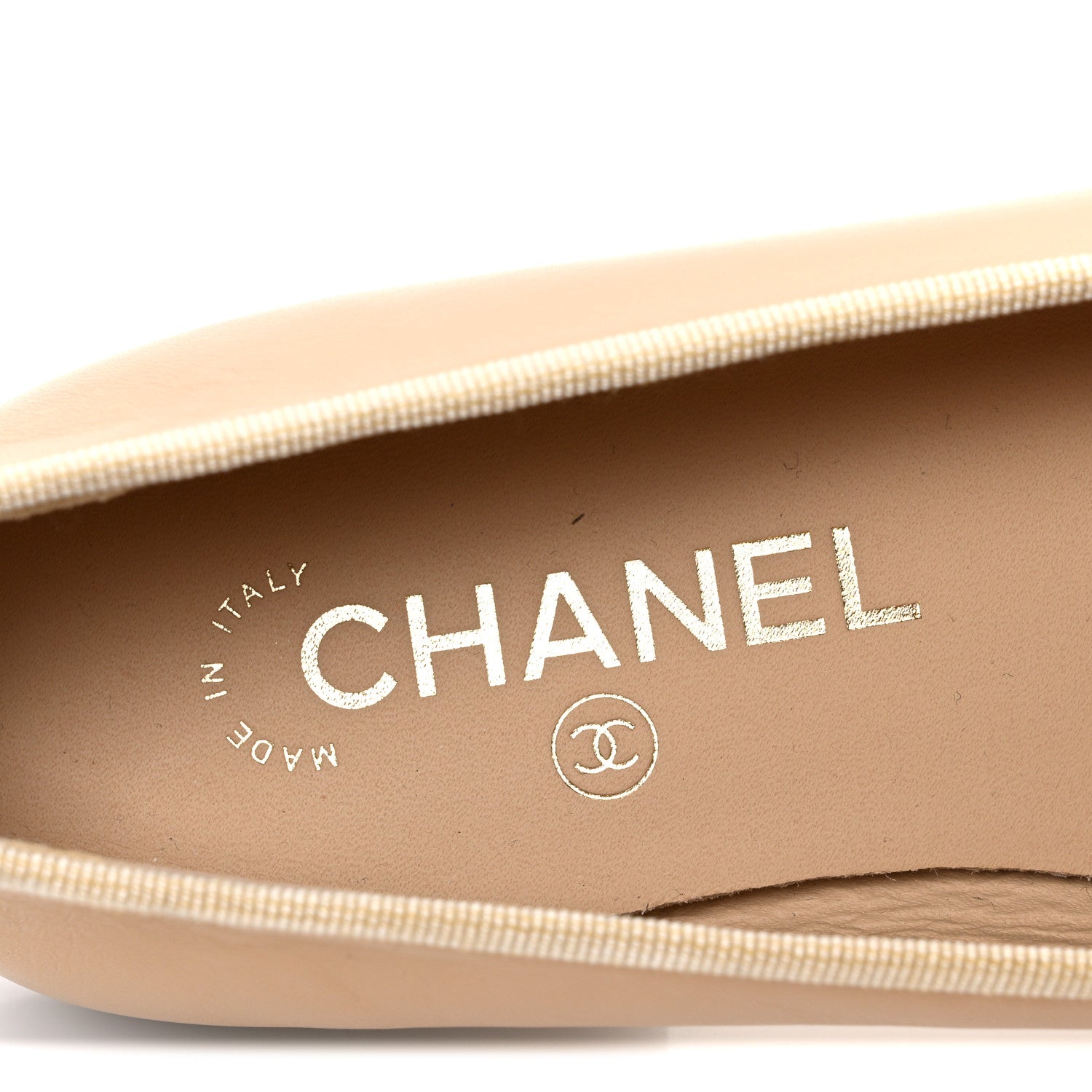 Chanel Lambskin Cap Toe CC Ballerina Flats 37 Beige Black 9 of 12