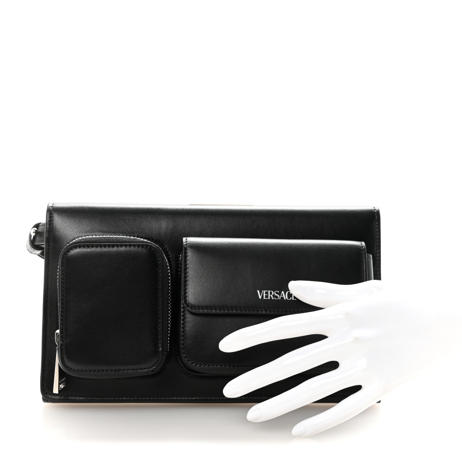 Versace Calfskin Trifold Document Case Clutch Black 2 of 7