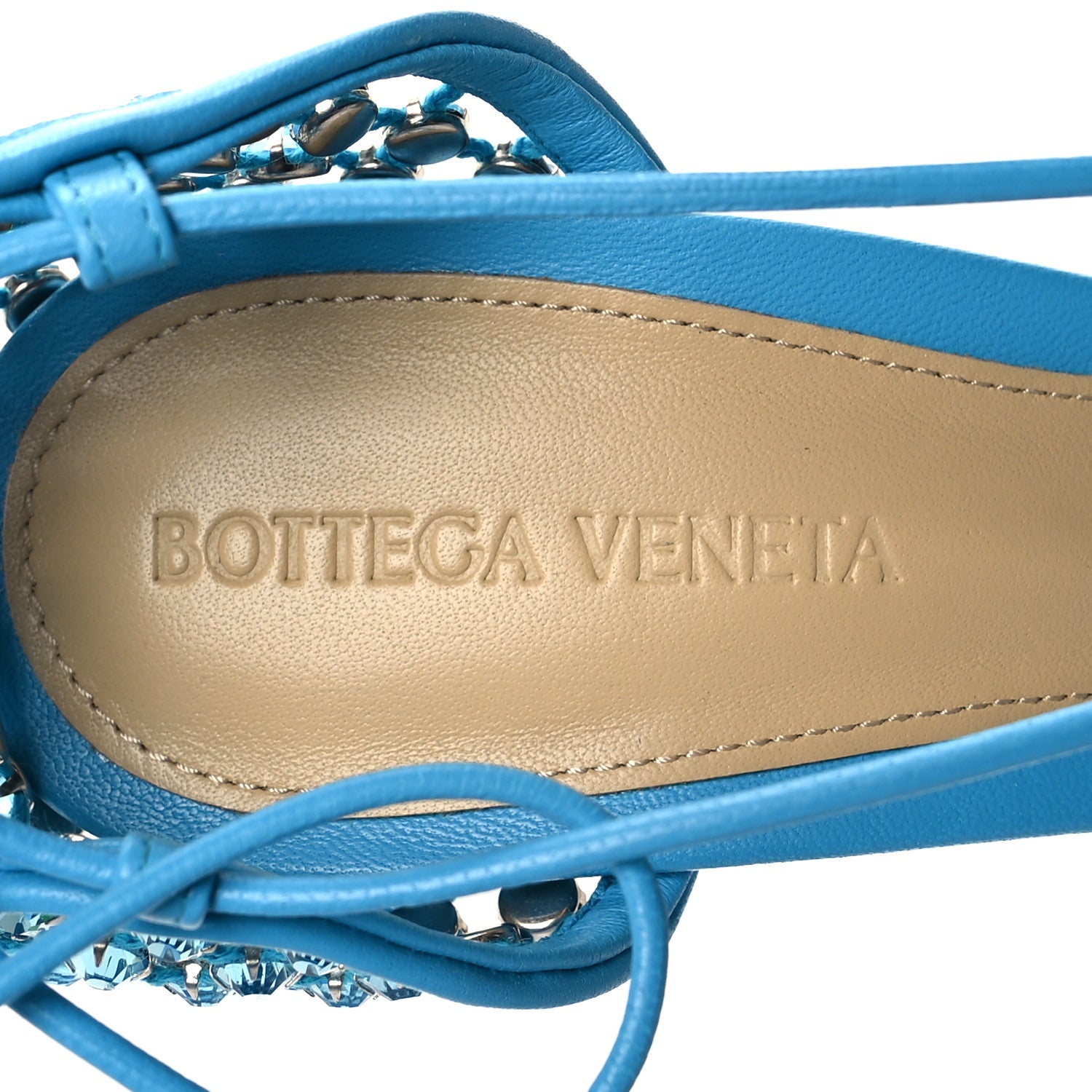 Bottega Veneta Mesh Nappa Crystal Embellished Sparkle Stretch Ankle Tie 90mm Sandals 38 Pool 7 of 8