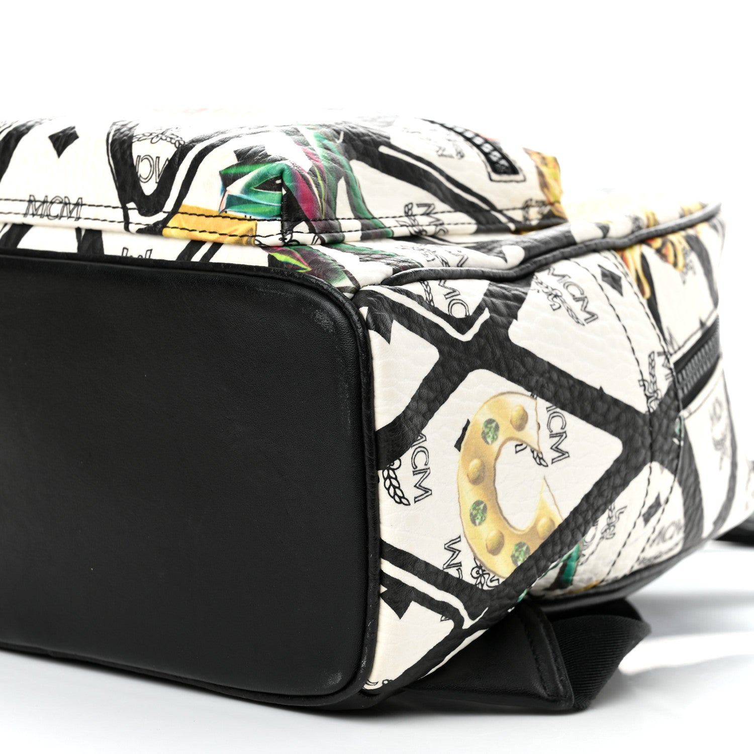 MCM Visetos Calfskin Motif Rombi Lion Printed Small Backpack White 9 of 9