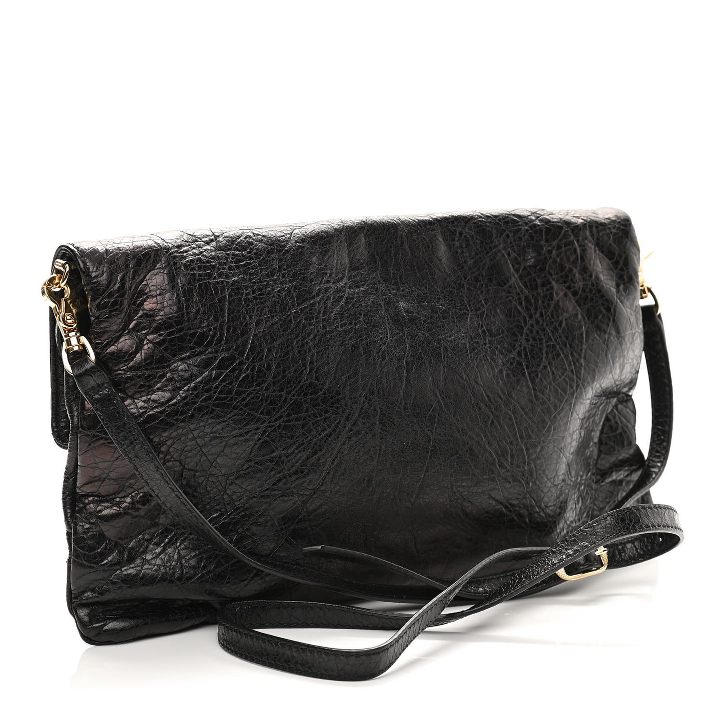 Agneau Giant 12 Gold Hardware Envelope Strap Clutch Black