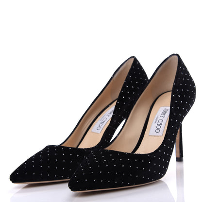 Jimmy Choo Glitter Spotted Velvet Pointy Toe Romy 85 Pumps 39.5 Black Silver 3 of 10