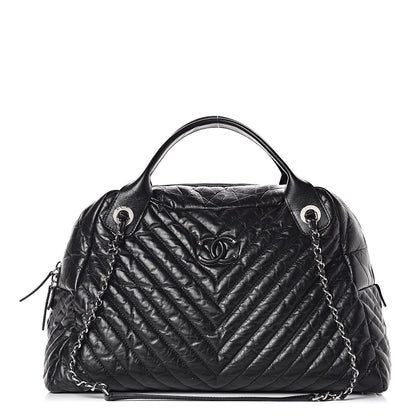 Chanel Aged Calfskin Chevron Large Soft Bowling Bag Black 1 of 10