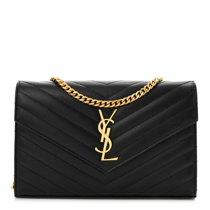 Saint Laurent Grain De Poudre Matelasse Chevron Monogram Chain Wallet Black 1 of 11