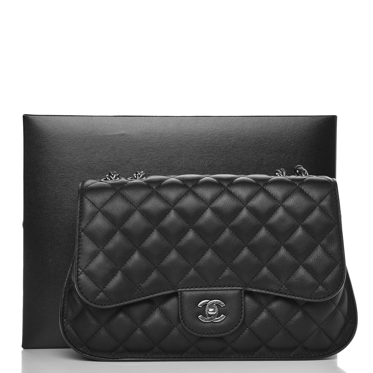 Lambskin Quilted Large Natural CC Flap Black
