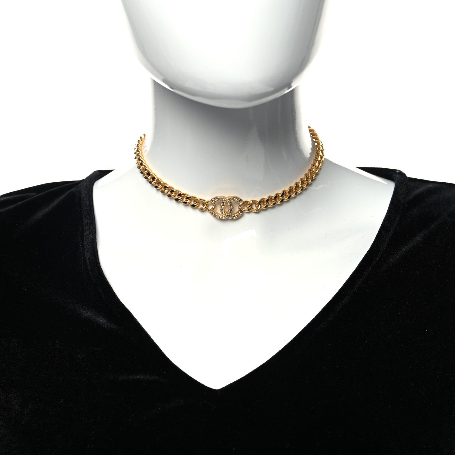 Chanel Crystal Chain Link CC Choker Necklace Gold 2 of 5