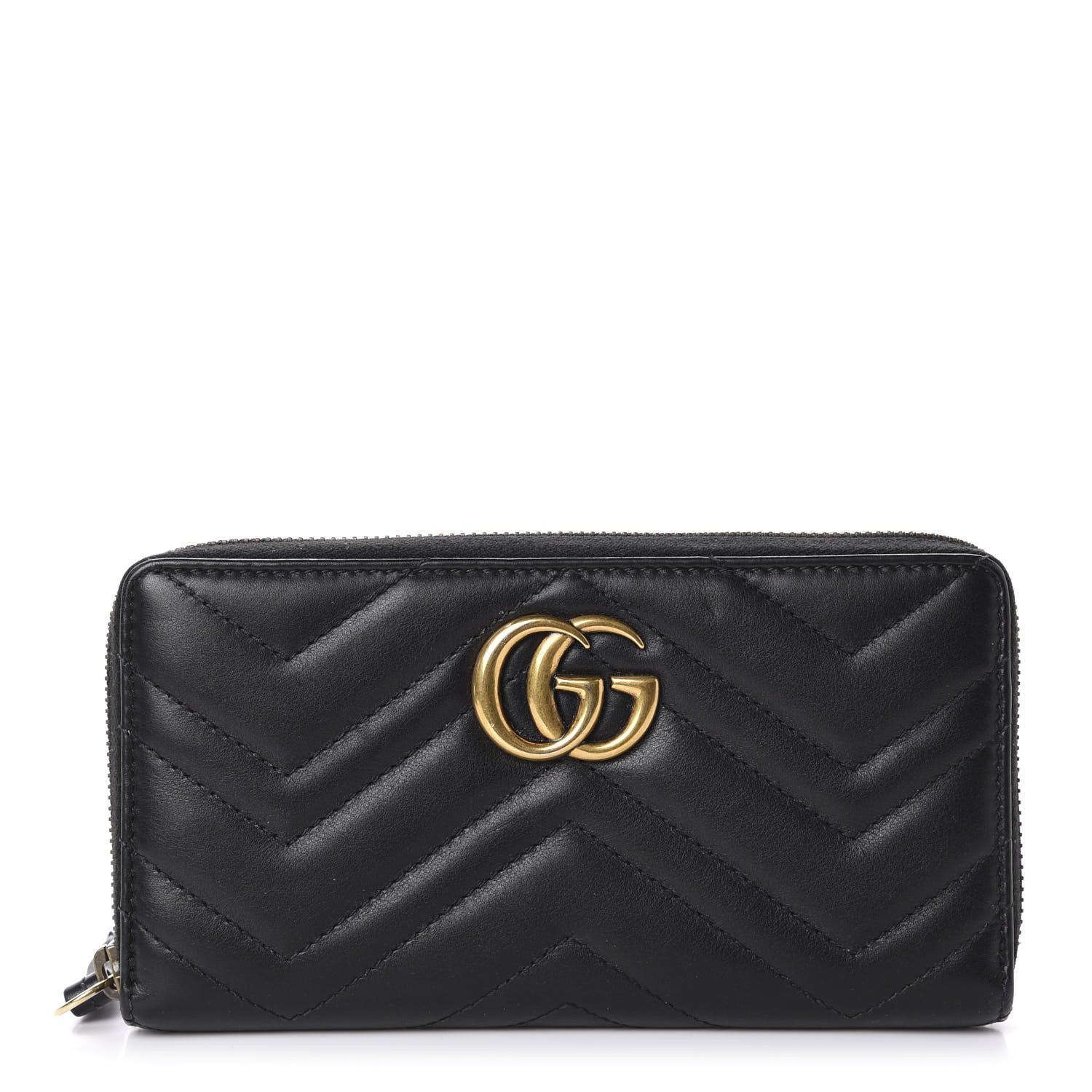 Gucci Calfskin Matelasse GG Marmont Zip Around Wallet Black 1 of 8