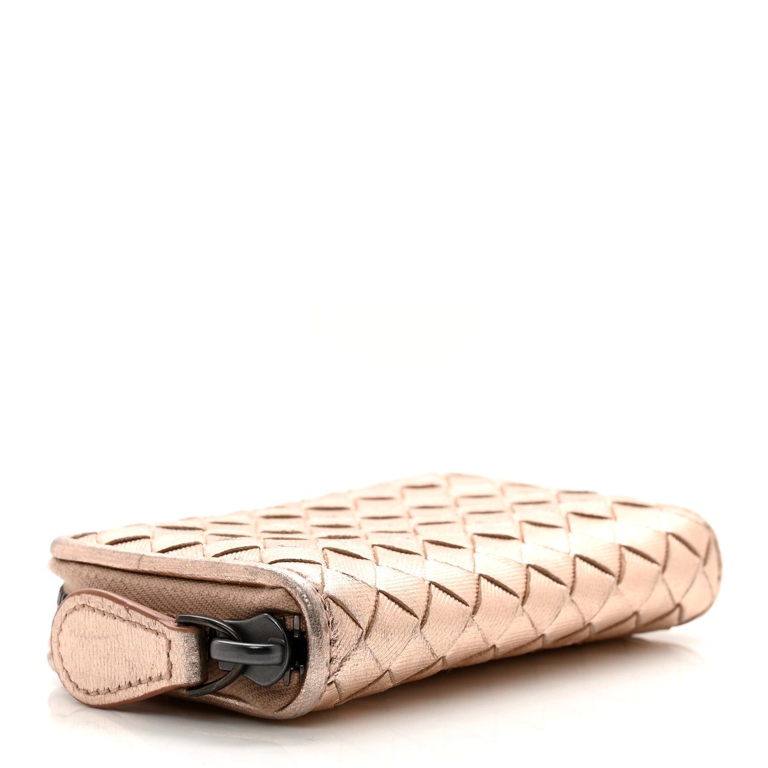 Bottega Veneta Metallic Nappa Intrecciato Zip Around Coin Purse Rose Gold 4 of 7