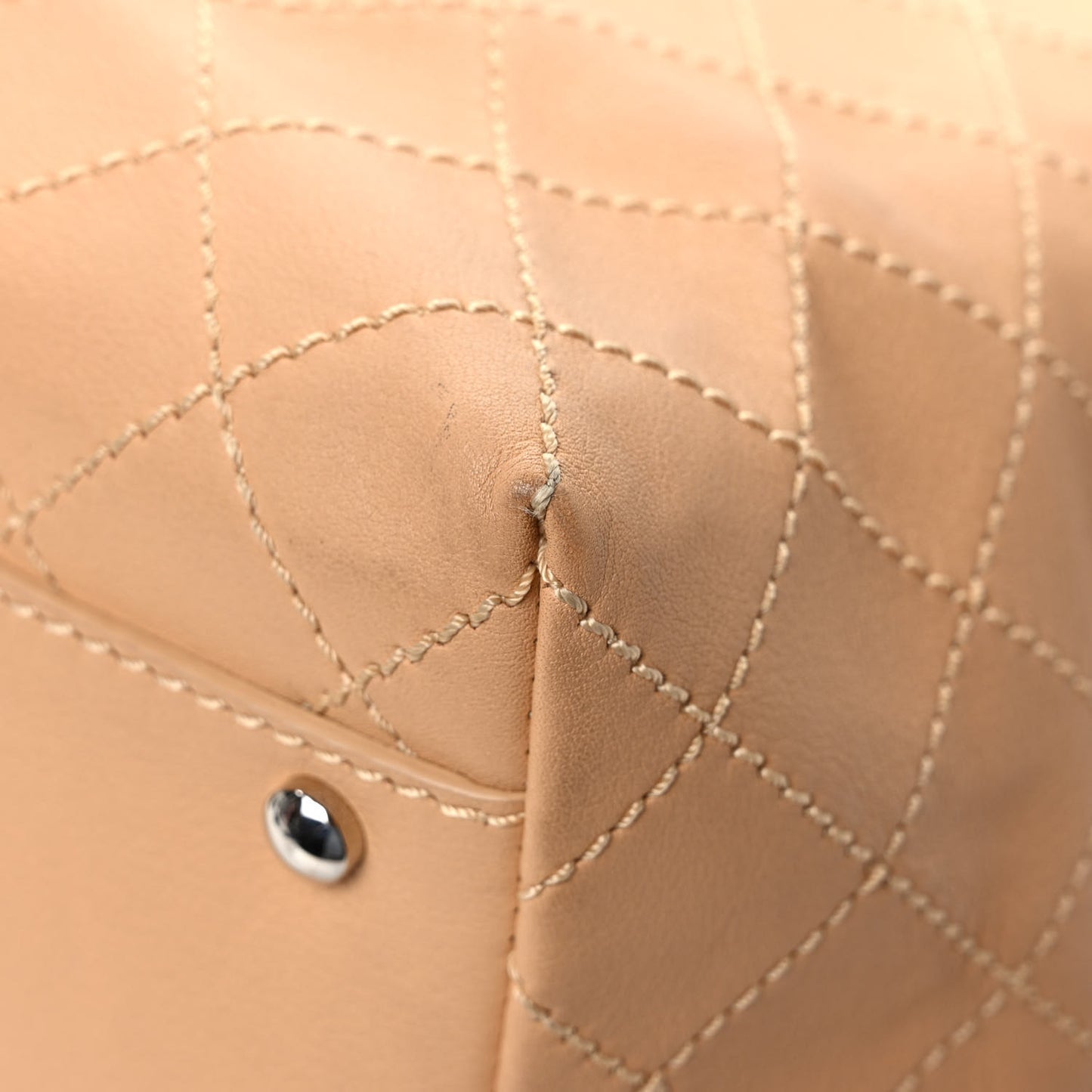 Calfskin Stitched Large Shopping Tote Beige