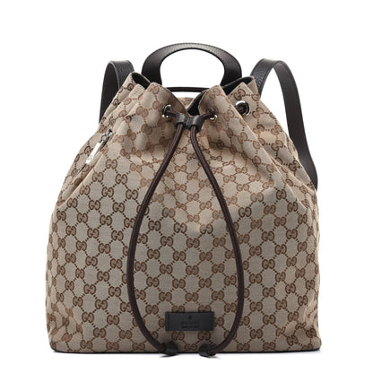 Gucci Monogram Dollar Calfskin O Drawstring Backpack Beige Ebony Testa di Moro Dark Chocolate 1 of 18