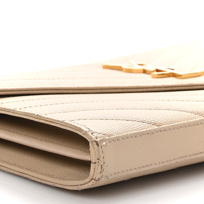 Saint Laurent Grain De Poudre Matelasse Chevron Monogram Chain Wallet Dark Latte 9 of 13