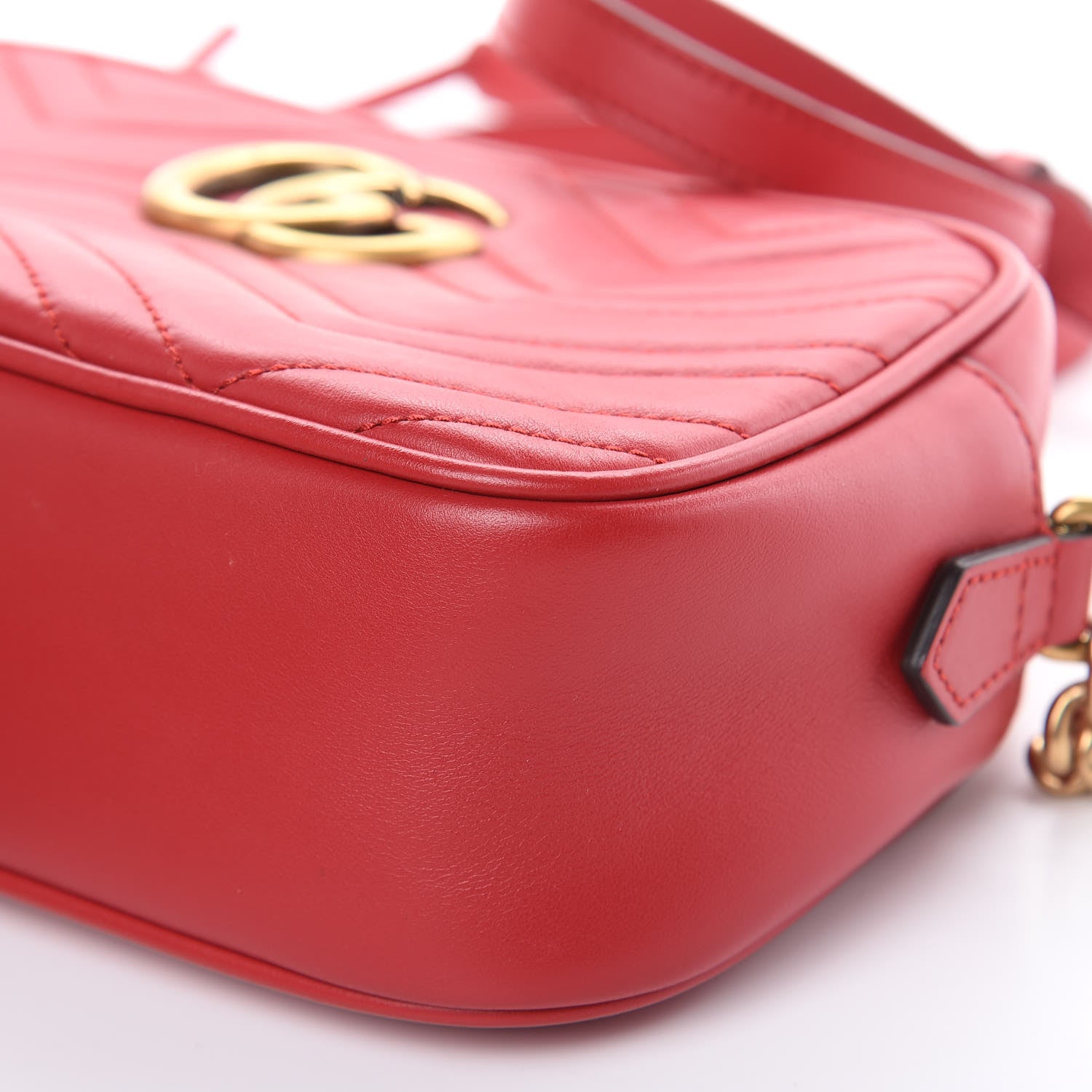 Gucci Calfskin Matelasse Small GG Marmont Chain Shoulder Bag Hibiscus Red 9 of 10