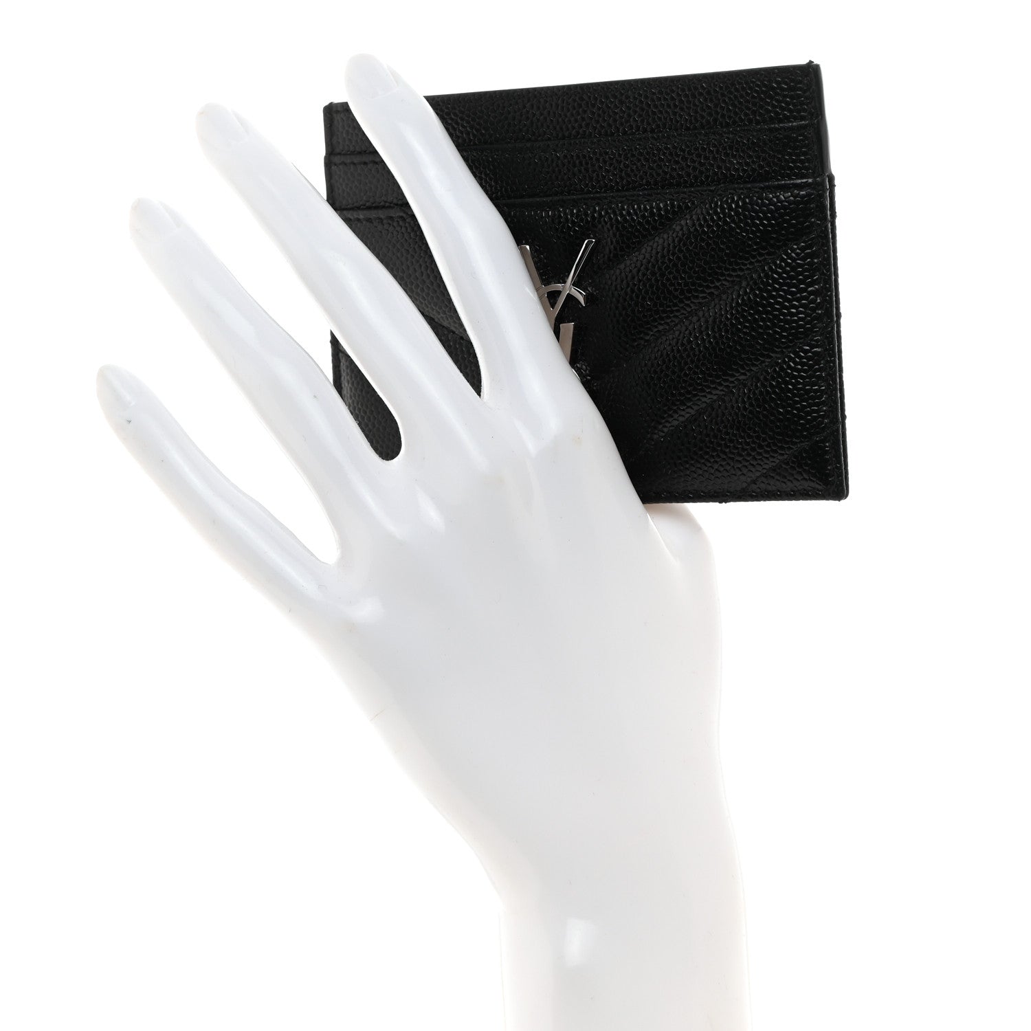 Saint Laurent Grain De Poudre Matelasse Chevron Monogram Credit Card Case Black 2 of 7
