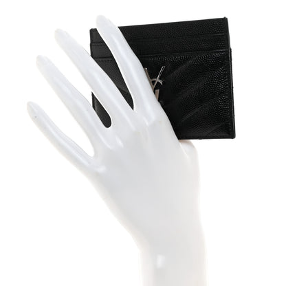 Saint Laurent Grain De Poudre Matelasse Chevron Monogram Credit Card Case Black 2 of 7