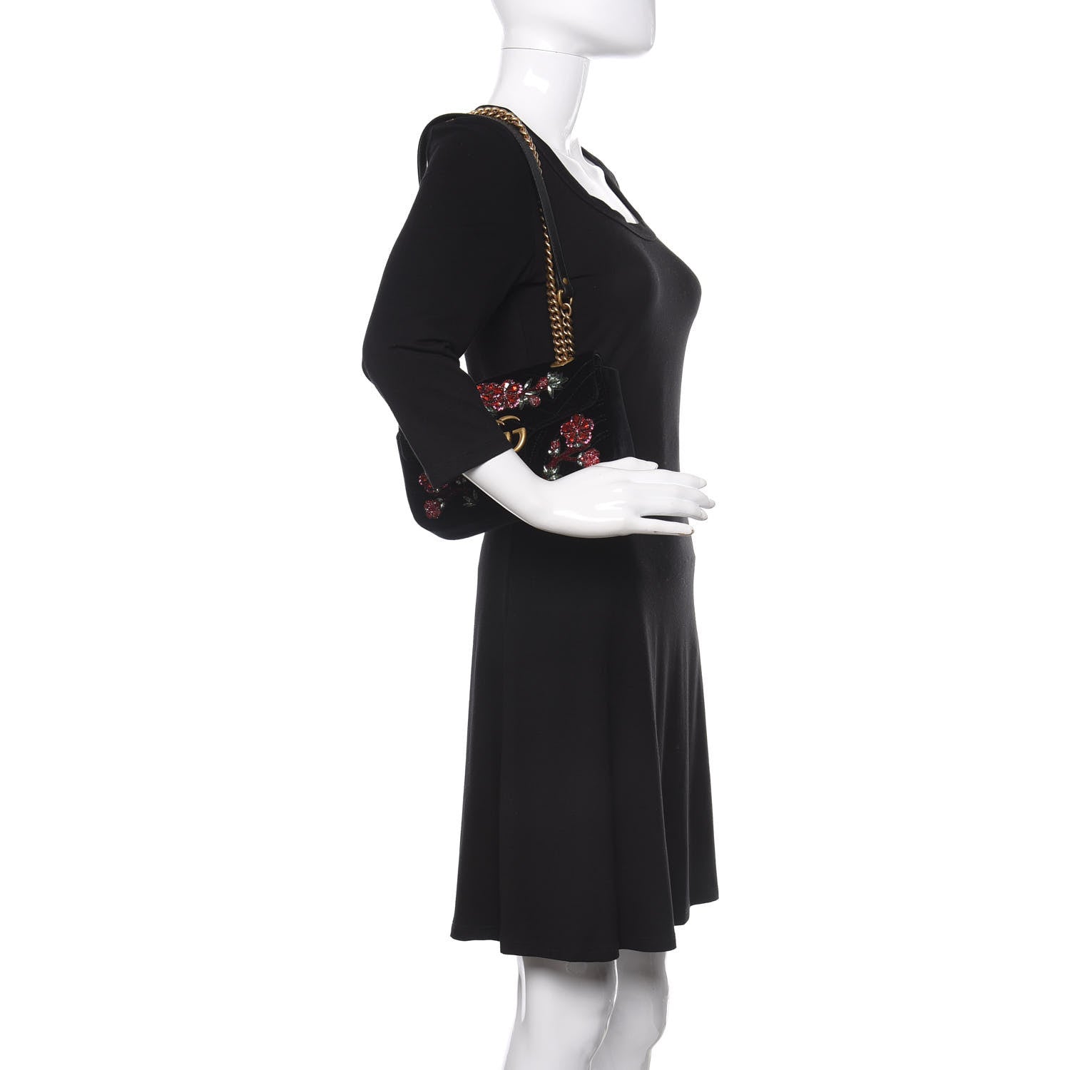 Gucci Velvet Matelasse Embroidered Mini GG Marmont Shoulder Bag Black 3 of 10