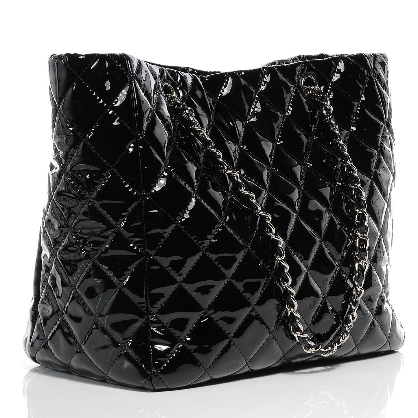 Patent Quilted Chic and Glitter Large Tote Black