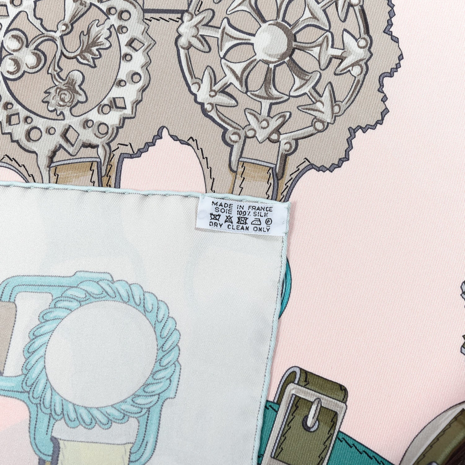 Hermes Silk Cuivreries Scarf 90 Rose Poudre Gris Perle Vert 4 of 5