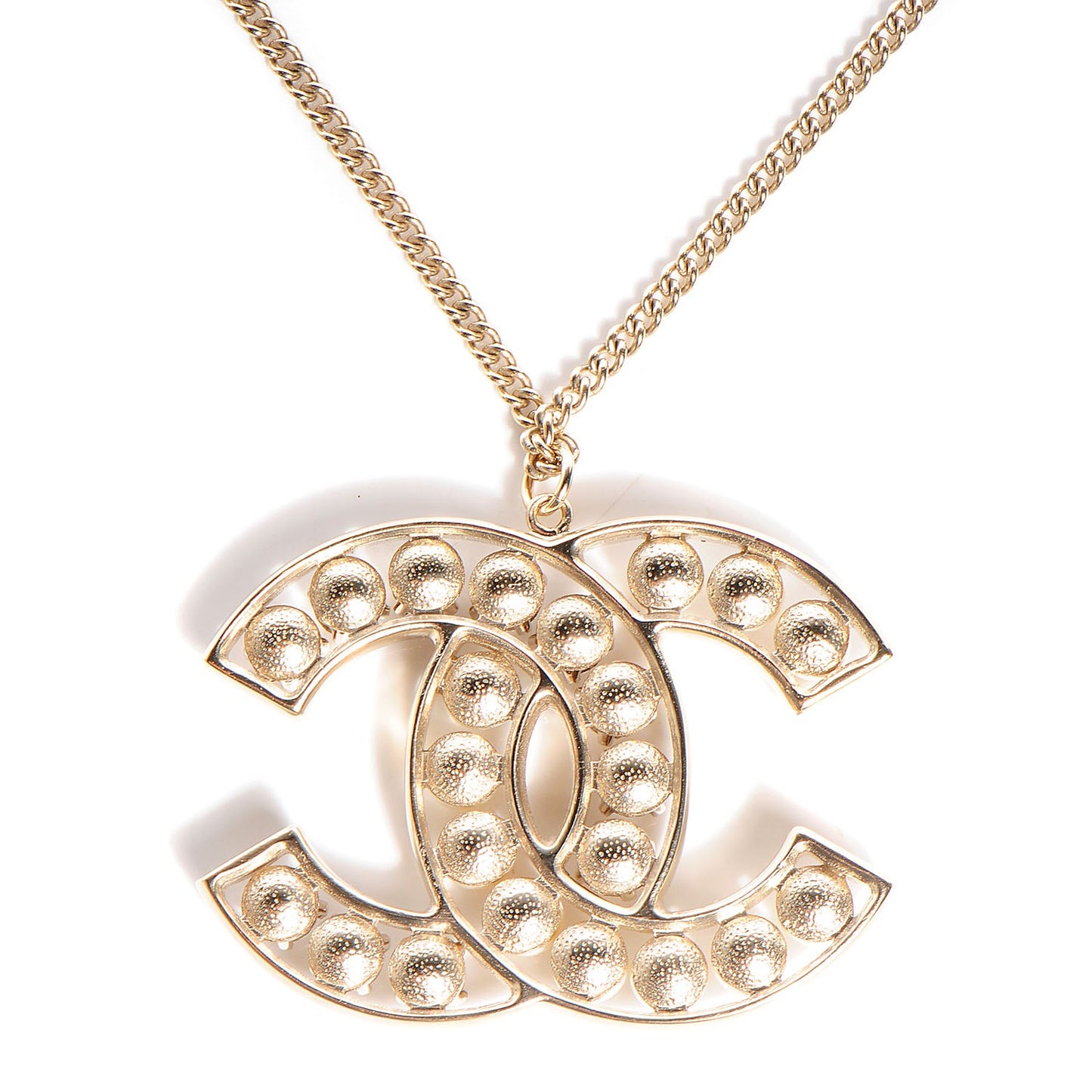 Crystal Pearl CC Pendant Necklace Gold