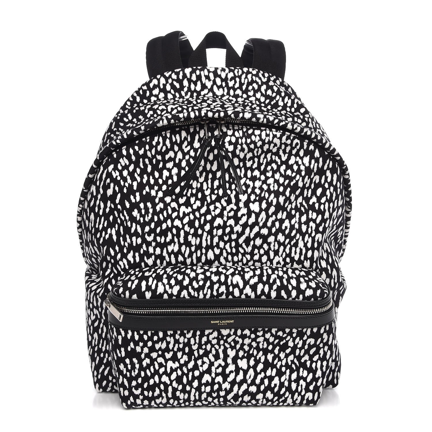 Saint Laurent Printed Canvas Leopard Print Hunting Backpack Black White 1 of 7
