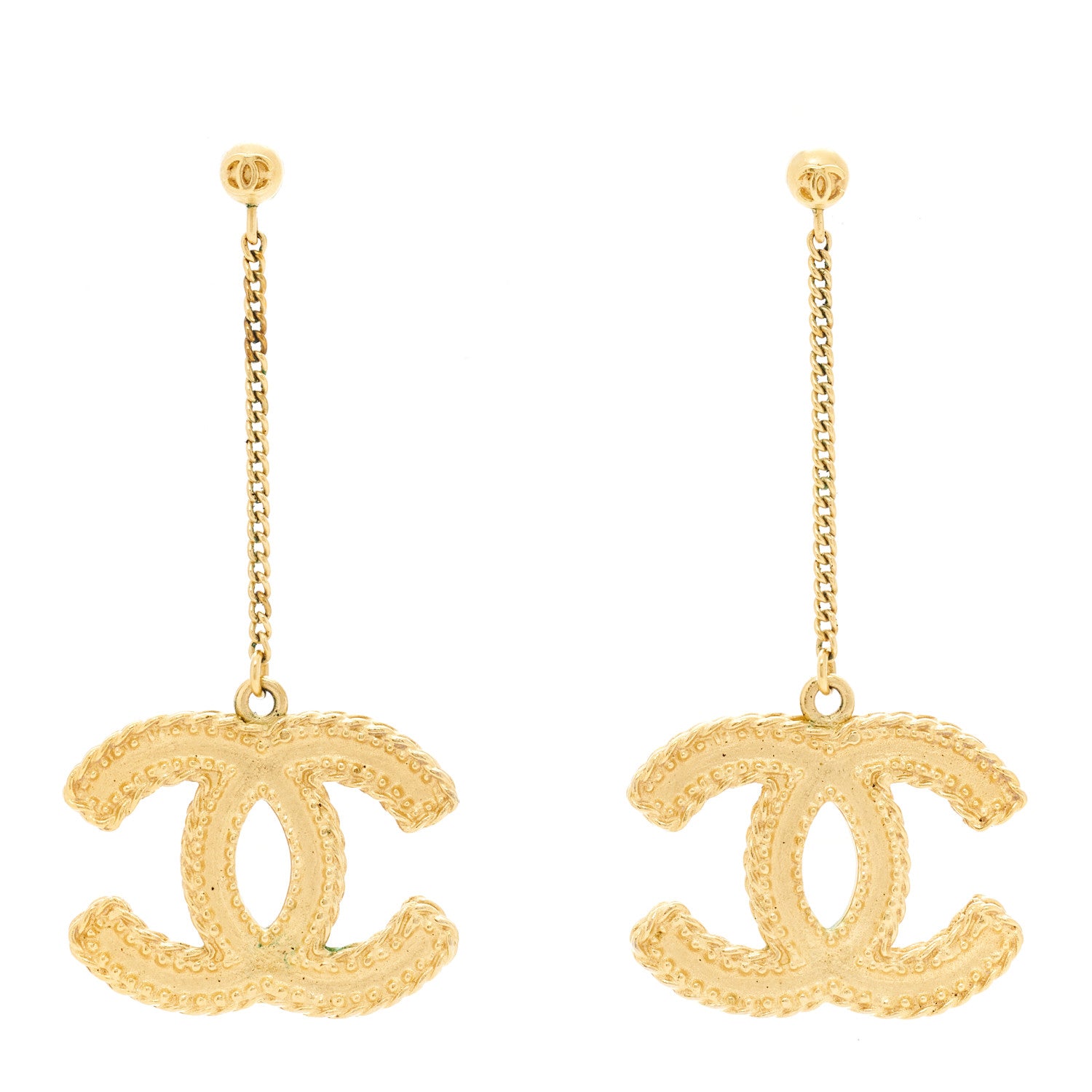 Chanel CC Drop Earrings Matte Gold 1 of 6