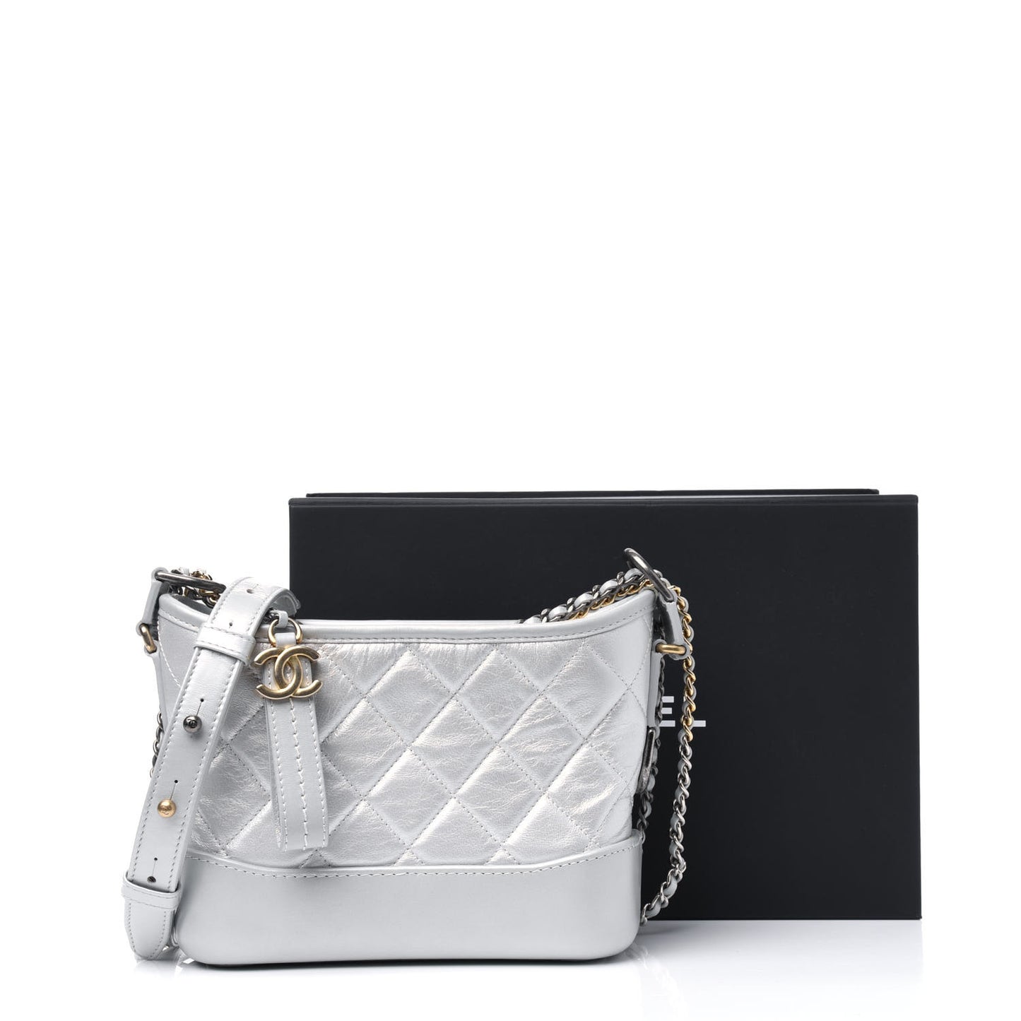 Metallic Aged Calfskin Quilted Small Gabrielle Hobo Light Silver