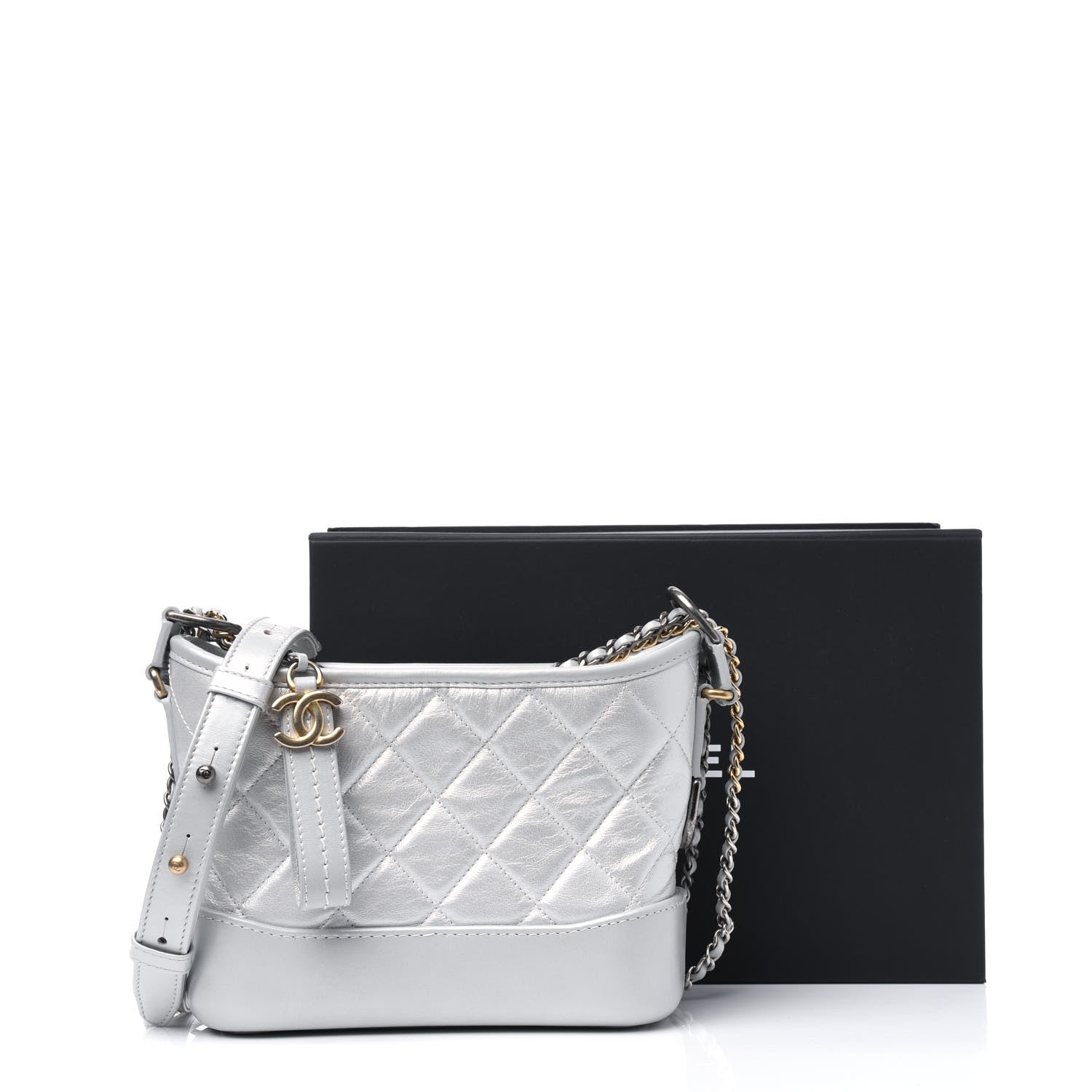 Chanel Metallic Aged Calfskin Quilted Small Gabrielle Hobo Light Silver 11 of 11