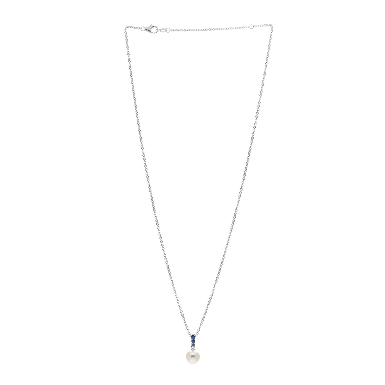 Mikimoto 18K White Gold Blue Sapphire Akoya Pearl 8-8.5mm Morning Dew Pendant Necklace 2 of 3
