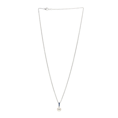 Mikimoto 18K White Gold Blue Sapphire Akoya Pearl 8-8.5mm Morning Dew Pendant Necklace 2 of 3