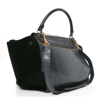 Celine Snakeskin Calfskin Medium Trapeze Blue Black 3 of 10