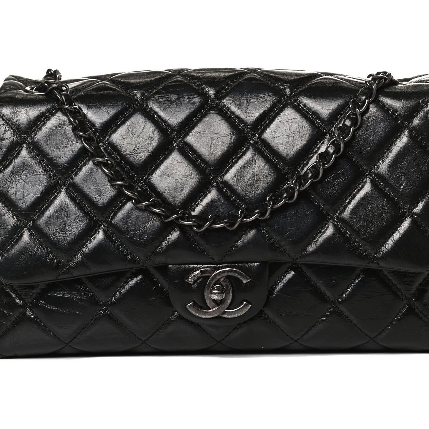 Glazed Calfskin Quilted Coco Soft Flap Black