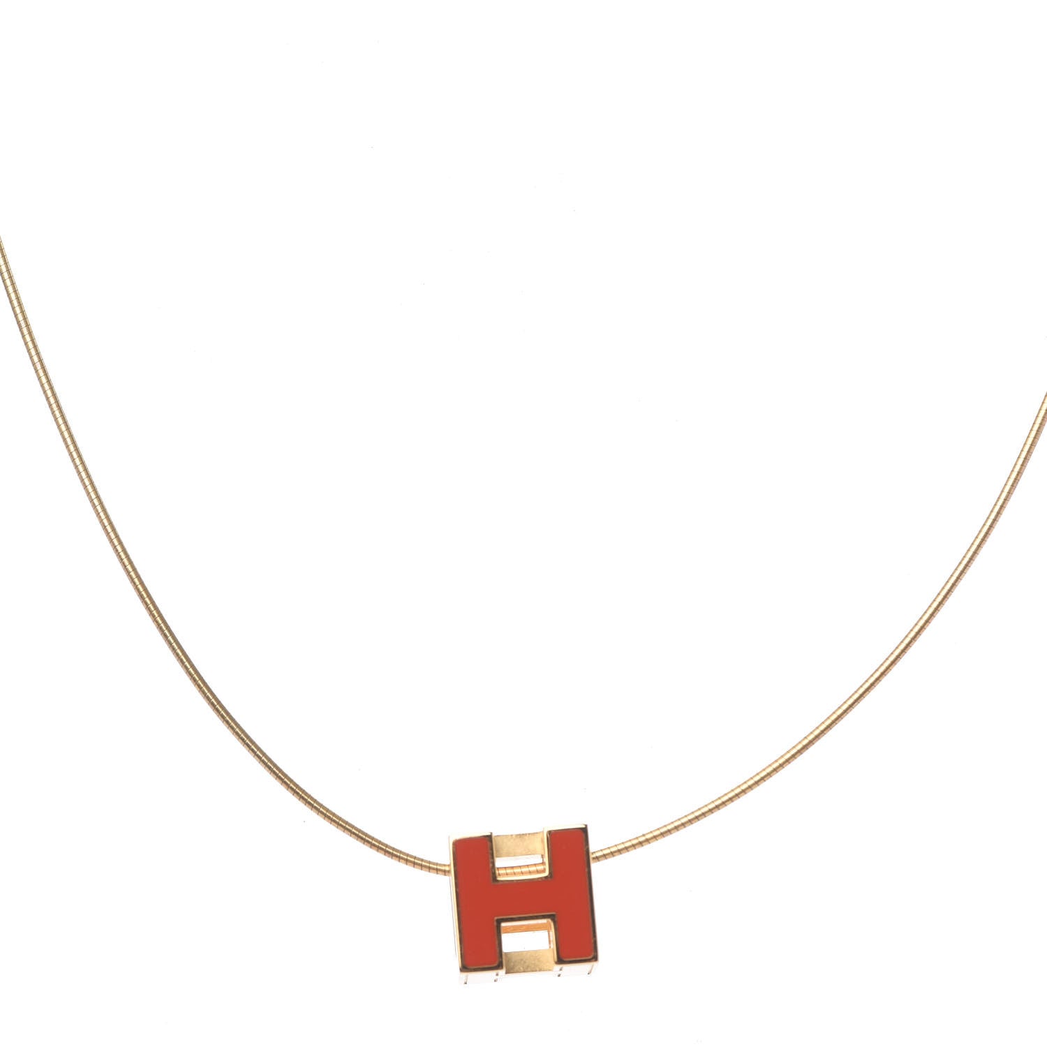 Hermes Gold Lacquered Cage d'H Pendant Necklace Orange Fonce 1 of 6
