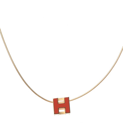 Hermes Gold Lacquered Cage d'H Pendant Necklace Orange Fonce 1 of 6