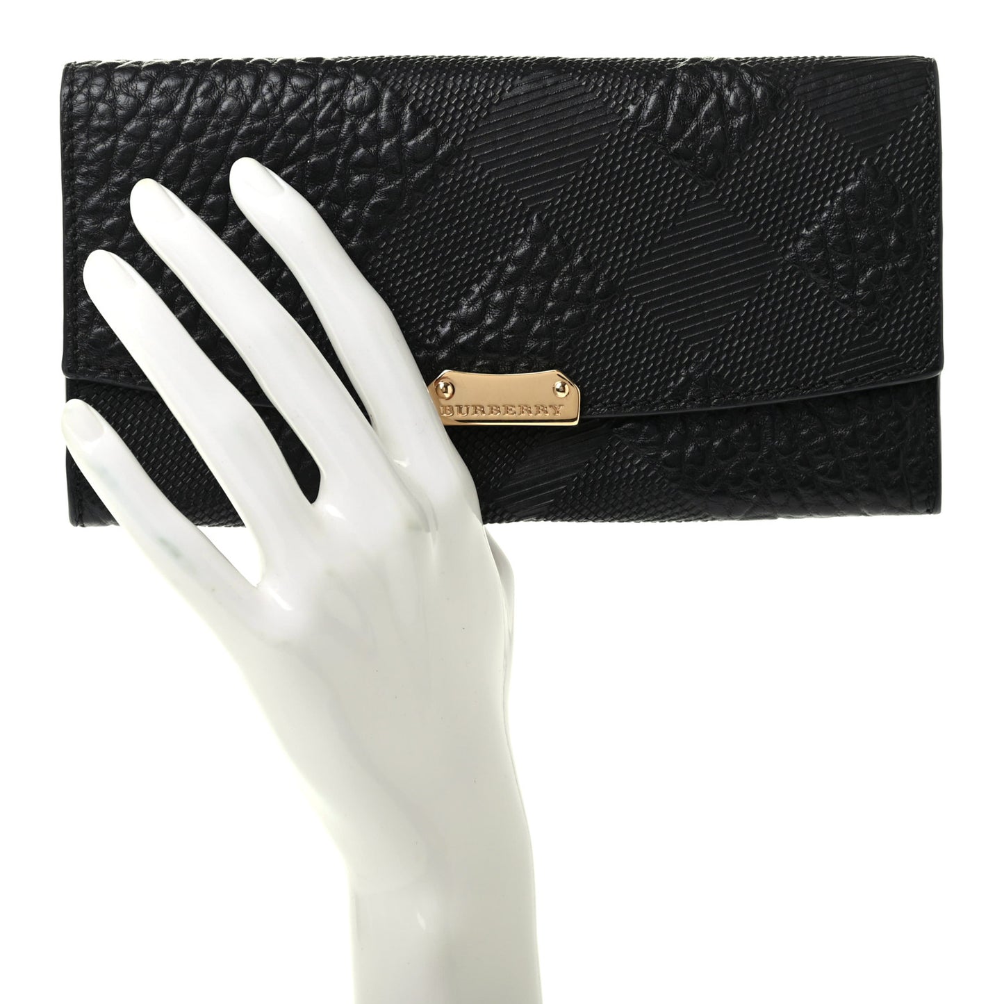Signature Grain Calfskin Check Embossed Porter Continental Wallet Black