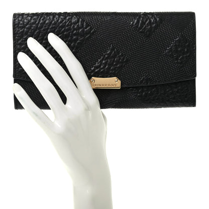 Burberry Signature Grain Calfskin Check Embossed Porter Continental Wallet Black 2 of 8