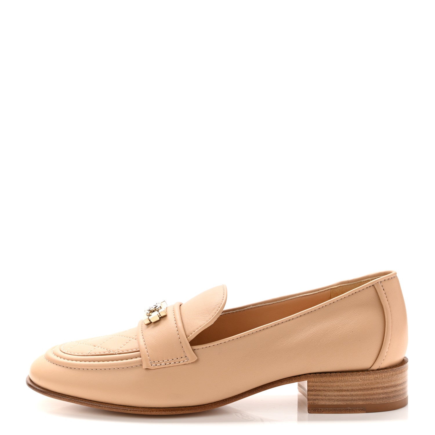 Chanel Lambskin Quilted Womens CC Loafers 38.5 Beige 1 of 8
